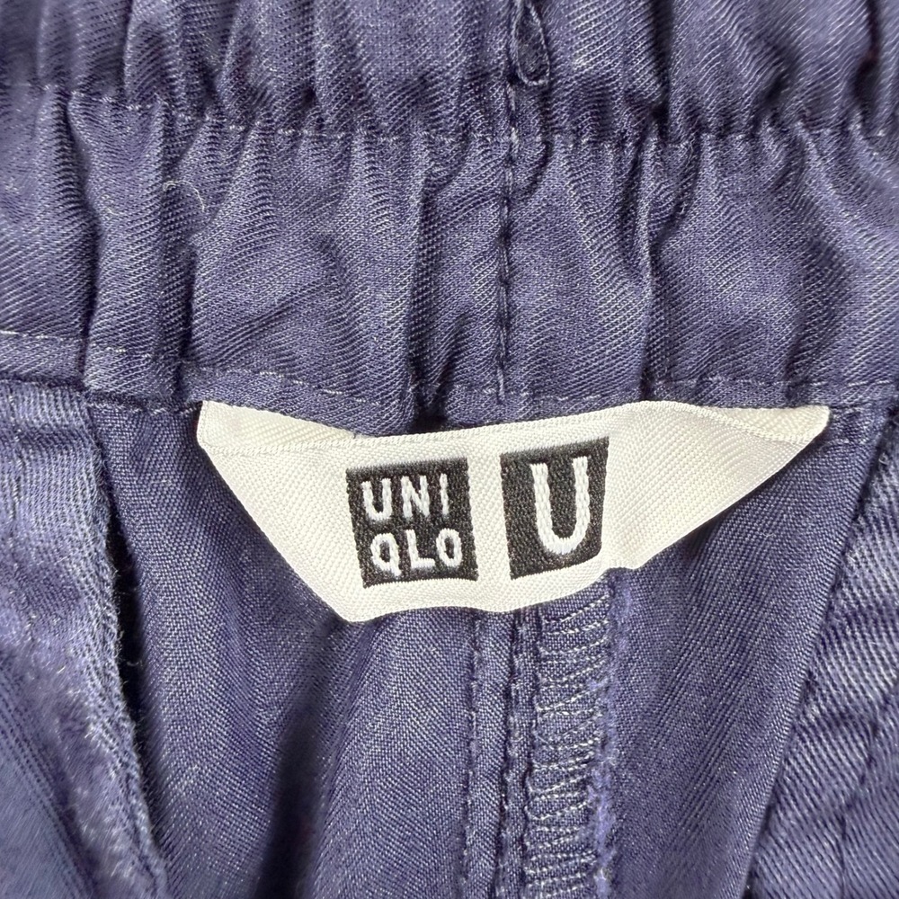 Uniqlo‎ U Wide Leg Pants Small 26/27" Navy Blue Elastic Waist Snap Hem Men's - Picture 4 of 13